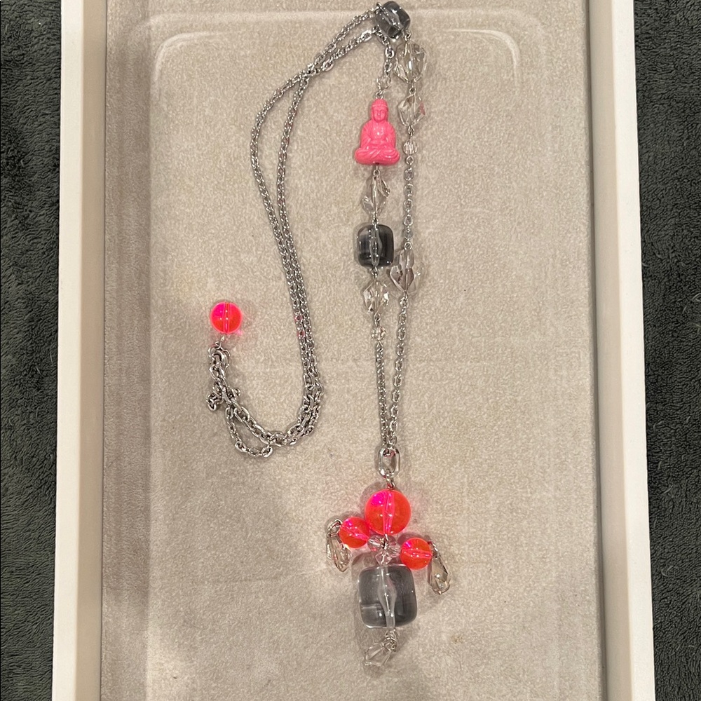 Tarina Tarantino Neon Pink and Silver robot Necklace